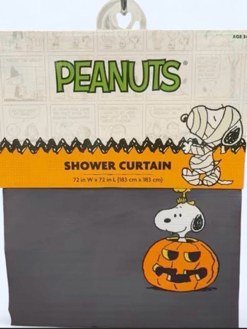 Peanuts Grey and Orange Halloween Shower Curtain